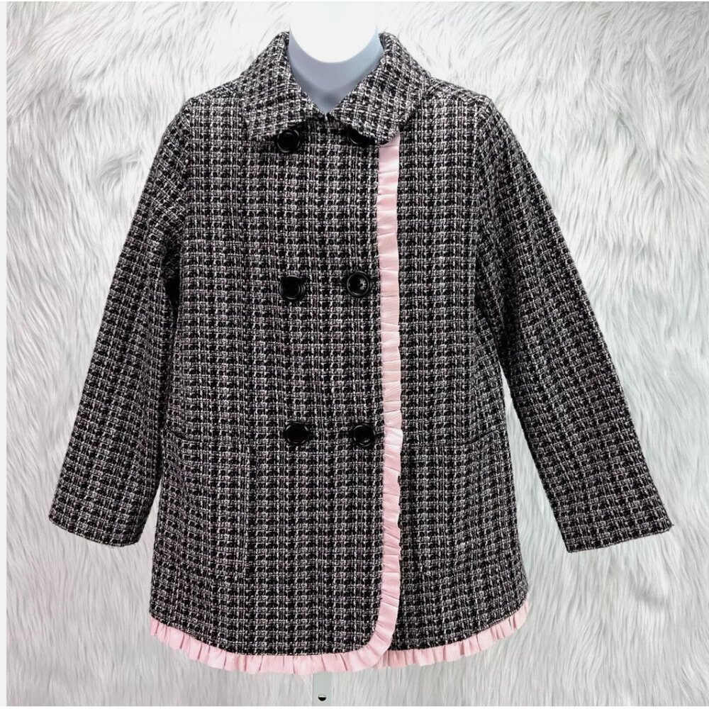 Kate Spade Kids Tweed Jacket Ruffle Trim‎ Double Breasted Dressy Preppy Classic